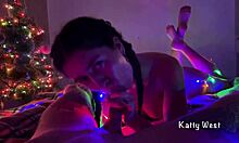 Xmas POV blowjob feet and cum swallowing in pigtails – Falcon Al